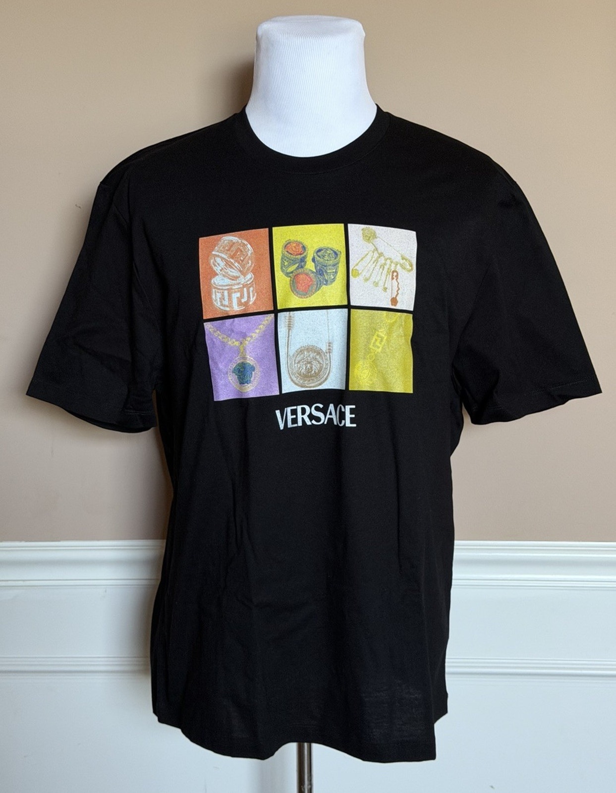 Versace Men’s Logo Compact Cotton Jersey T-Shirt Black Large 1013302 It Nwt $750